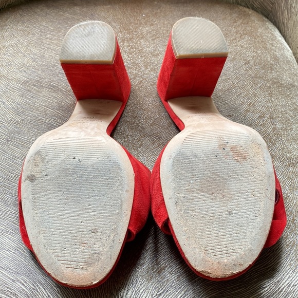 Red Suede Sandals Gold Buckle Trina Turk Size 10 - Picture 5 of 6